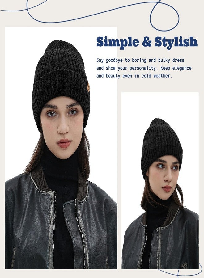 ACUSHLA Waterproof Windproof Cuff Beanie for Men & Women - Fleece-Lined Thick Warm Knitted Winter Hat for Cold Weather Unisex Heavyweight Watch Cap, Black - Image 2